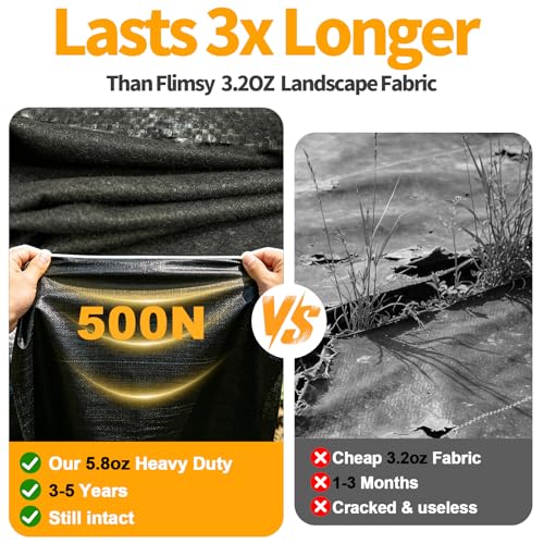 AMAGABELI 4ft x 50ft Weed Barrier Landscape Fabric 5.8oz Dual Sided Garden Cloth Heavy Duty Weed Control Blocker Mat Gardening Ground Cover Durable Woven Geotextile Fabric Driveway Underlayment - size: 4x50ft