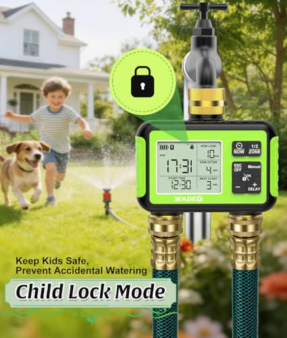 Brass 2 Zone Water Hose Timer, Waterproof Programmable Sprinkler Timer