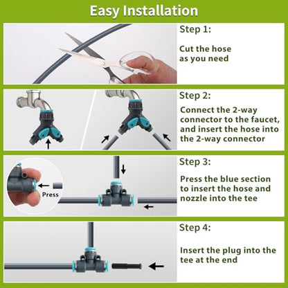 200FT 1/4" Quick-Connect Drip Irrigation System Kit, Automatic Garden Watering System with 32 Pcs Adjustable Spray Nozzles for Garden, Greenhouse, Yard, Lawn - size: 200FT