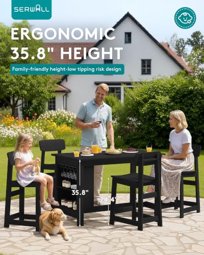 SERWALL Outdoor HDPE Counter-Height Bar Stools Set of 2, Black - color: Black, size: 2 Bar Stools
