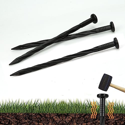 150pack 8-Inch Plastic Stakes Landscape Anchoring Nail Spiral Stakes for Weed Barrier, no dig Lawn Stakes, Lawn Edging, Garden Stakes - color: Black-150pcs