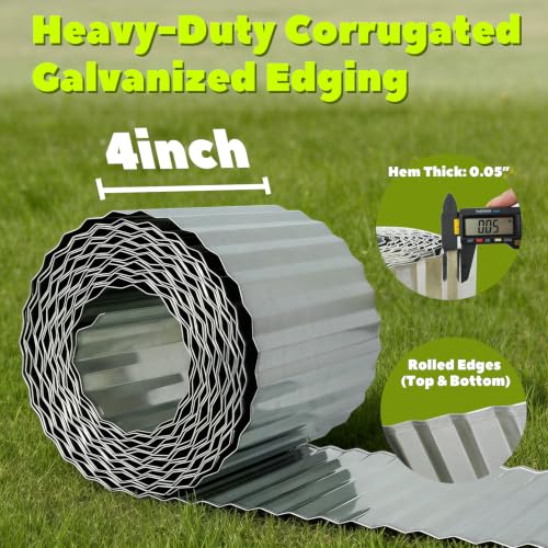 Anleolife Galvanized Steel Landscape Edging Roll, 20FT x 4" Silver - color: Silver, size: 4 inch× 20 ft
