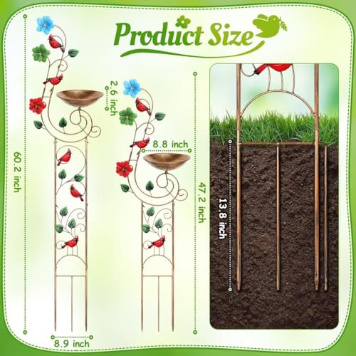Metal Bird Bath with Trellis for Outside, 57” Height Birdbaths & Supports, Small Garden Decorative Trellises for Climbing Flowers Outdoor (Redbird) - style: Redbird