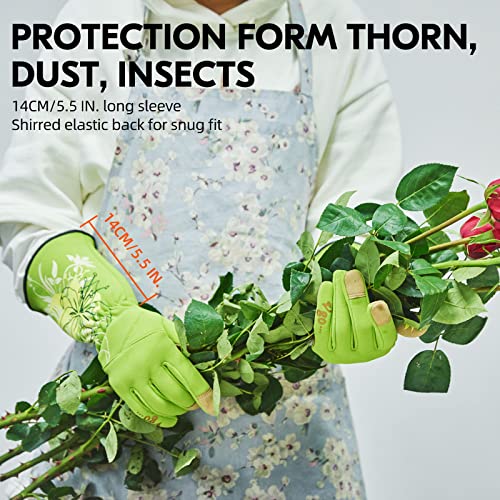 Vgo... 1-Pair Ladies' Synthetic Leather Gardening Gloves, Long Sleeves Gauntlet, Breathable & Grip Work Gloves, High Dexterity, Washable (Size S, Green, SL7445) - color: 1 Pair - Light Green, size: Women's Small