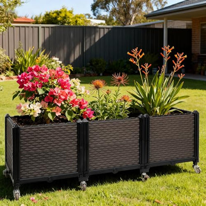 Raised Plant Box with Wheels 47.2"x15.7"x16.1", Raised Beds for Gardening Self Watering, Durable Metal Lockable Casters, Rectangular Garden Planter Perfect for Garden Patio Balcony Deck - size: L 47"xW 16"xH 16"