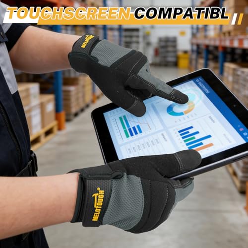 MELOTOUGH Work Gloves for Men Women,Safety Work Gloves for Mechanic,Garden,Yard,Warehouse,Touch Screen Working Gloves - color: Black (1 Pair), size: Large
