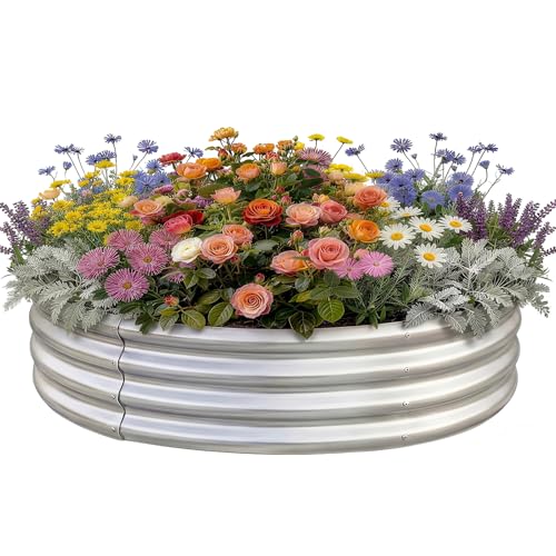 Land Guard Galvanized Raised Garden Bed Kit, Round Large Metal Galvanized Planter Raised Garden Boxes Outdoor… - color: 1-silver, size: 4×4×1ft