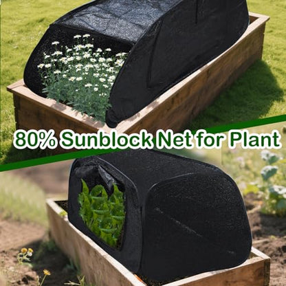 Pop Up Sun Shade for Raised Garden Bed, 47"X21"X18" Foldable Plant Shade Tent Garden Shade Tunnel 80% UV Resistant Sunblock Shades Cover Crop Cage with Bag and Stake for Outdoor Plants Heat Protection