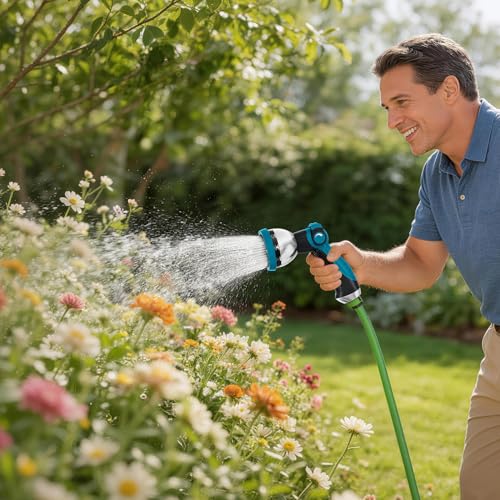 Besiter Garden Hose Nozzle Sprayer: 2 Pack 10 Watering Patterns Spray Nozzles Heavy Duty Metal Hose Head Hose Attachment, Thumb Control On Off Valve Blue Orange - color: BlueOrange