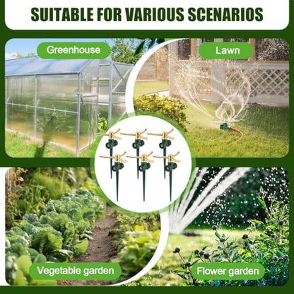 6 Pack Metal Lawn Sprinklers for Yard with Brass Nozzle & Aluminum Alloy Spike Base, Adjustable Automatic Garden Water Sprinkler System with Screen Gasket for Yard Lawn Greenhouse(Green) - color: Green