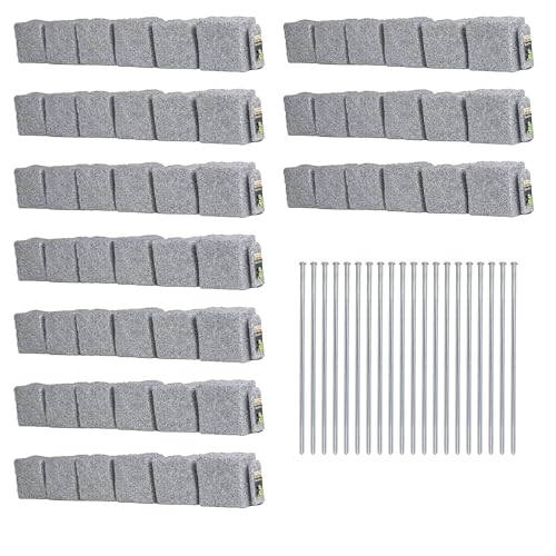 Beuta Landscape Edging | Garden Edging Border | Polyrock Blocks for Lawn Edging, Flower Beds & Yard Edging – 10 Pack | Each Section Has 6 Blocks 48" L x 4" W x 6.5" H | 20 Spikes | Greystone - color: Greystone, size: 10-Pack (40 FT)