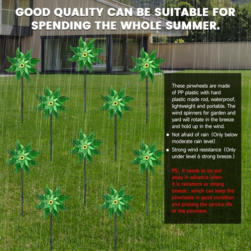 10 PCS Reflective Pinwheels for Yard and Garden Bird Devices Pre-Installed Sparkly Wind Spinner Deterrent to Scare Birds Away from Yard Patio Farm (Green) - color: Green