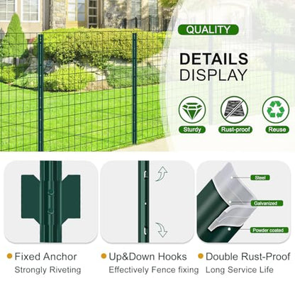 Green Metal Fence Post 4 feet, T Post for Garden Fence Wire Mesh, 8-Pack - color: Green, size: 4 FT- 8 PACK-GREEN