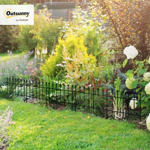 Outsunny Metal Decorative Garden Fence, 9.2' x 17.25" 5 Pack Steel Fence Panels, Decorative Border Fence for Landscape, Flower Bed, Yard Decor, Animal Barrier, Black - color: Black