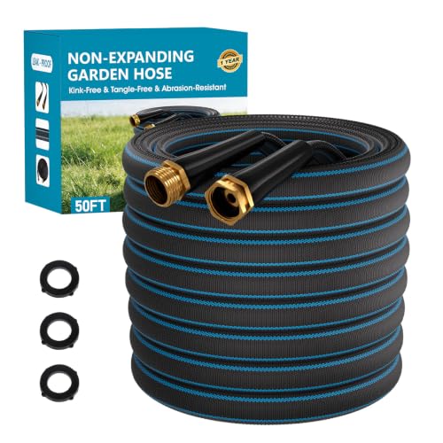 50FT Non-Expanding Garden Hose, Ultra-Lightweight Water Hose, Kink-Free, Burst-Resistant, Durable & Flexible Hose, All-Weather Outdoor Hose for Lawn & Garden, Car Washing