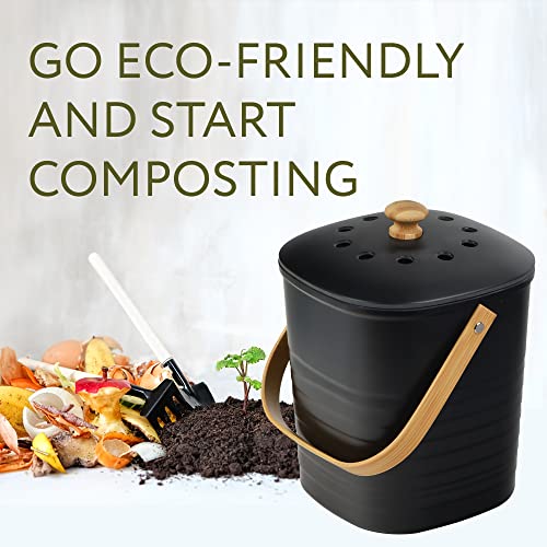 Impresa 2 Pack Bamboo Compost Bin for Kitchen – 1 Gallon Countertop Container with Lid & Indoor Food Waste Composter