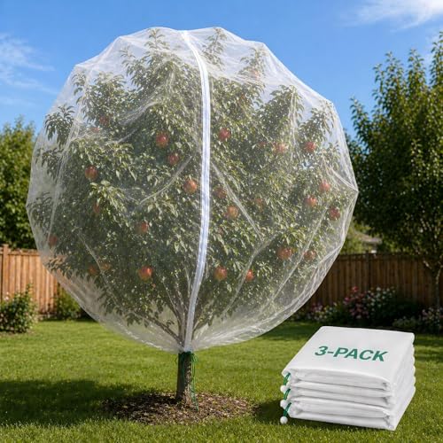 3 Pack 10x10 ft Large Fruit Tree Netting Covers with Zipper & Drawstring - size: 10x10 ft