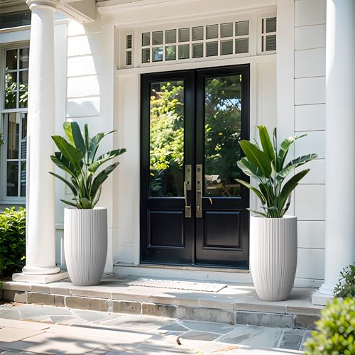 Kante Large Round Tapered White Concrete Planter 24" Tall, Outdoor - color: Textured White, size: 24" Tall