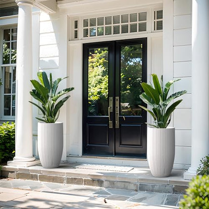 Kante Large Round Tapered White Concrete Planter 24" Tall, Outdoor - color: Textured White, size: 24" Tall