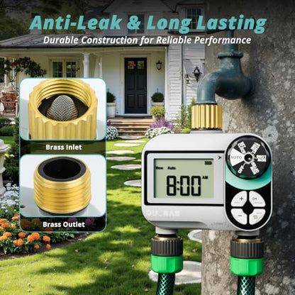 QUOBAS Brass Sprinkler Timer, Programmable Water Hose Timer for Garden Hose - size: Interval Program 2 Zone