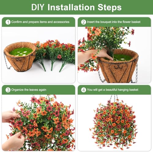 IINQCMY Artificial Flowers Fall Hanging Baskets Outdoors Fake Mums - color: Orange Brown