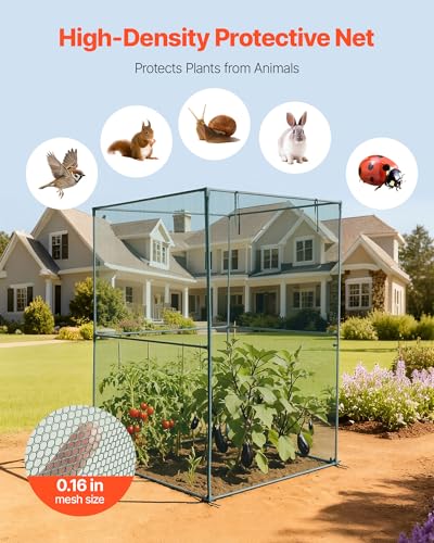 VEVOR Crop Cage, 3.9 x 3.9 x 5.9 ft Plant Protection Tent with Zippered Door, Wind-Resistant Tall Crop Cage, Easy to Install, Outdoor Raised Bed Cover, Tomato Plant Netting for Garden Patio Lawn - style: 3.9 x 3.9 x 5.9Ft-Square