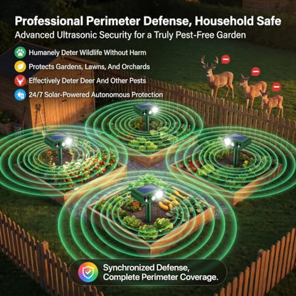 Solar Animal Repellent Outdoor Sonic Fortress Pro Deer Repellent Devices,Waterproof Ultrasonic Deterrent with Motion Activated & Light for Cat Raccoon Rabbit Fox Deterrent for Chicken Coop Yard,2 Pack