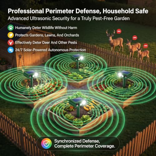 Ultrasonic Deer Repeller Solar Powered Raccoon Deterrent Skunk Repellent - color: green