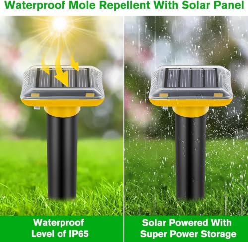 Mole Repellent Solar Powered,2026 Upgraded Gopher Repellent Ultrasonic Solar Powered,Vole Repeller Outdoor for Lawns Garden Yard,Gopher Trap Killer for Mole,Snake (Dark Yellow,6 Pack)