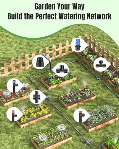 Pawfly 230 ft Quick Connect Drip Irrigation Kit, Drip Irrigation System for Garden Watering System with 1/2" (33 ft) & 1/4" (197 ft) Tubing and Accessories Garden Irrigation System for Greenhouse Lawn - size: 230 FT Drip Irrigation Kit
