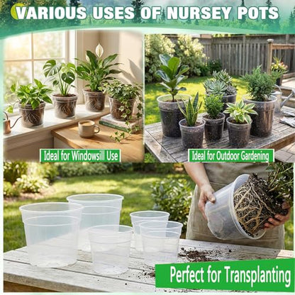 4/5/6/7 Inch Clear Nursery Pots with Drainage Holes 12 Pack - size: 7/6/5/4inch