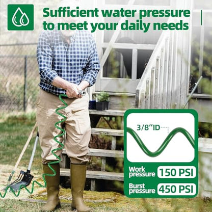 SPECILITE 3/8" Lightweight Coil Garden Hose 100 FT, EVA Flexible Water Hose - color: Green, size: 100FT