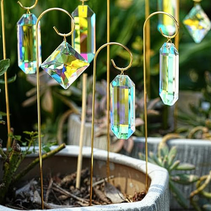 7 Pcs AB Colored Crystal Suncatcher Small Trellis Golden Plant Potted Stake - color: 7 Pack AB