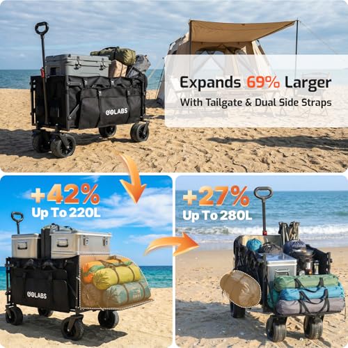 Golabs Collapsible Wagon Cart, 560lbs Load, 280L Heavy Duty Foldable Cart