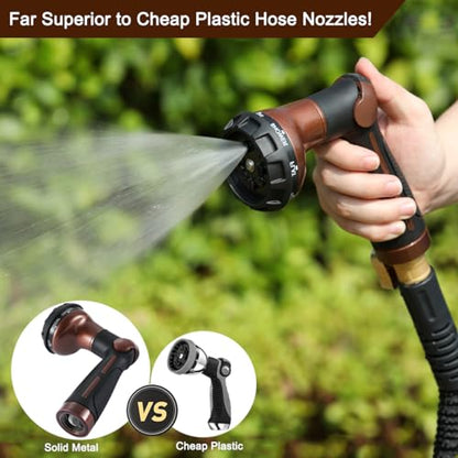 FANHAO Heavy Duty Garden Hose Nozzle, Metal Hose Sprayer Easy Thumb Control - color: Brown