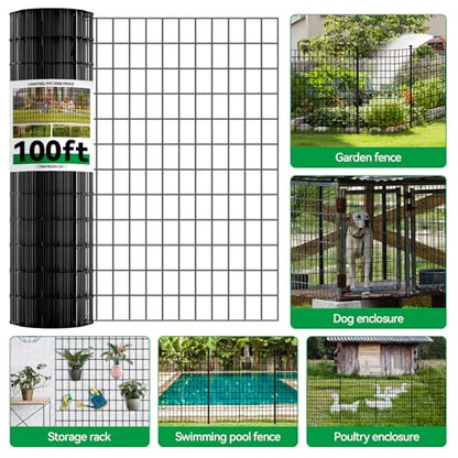 Welded Wire Fence, 100t(L) x 36inch(H) PVC Anti-Rust Coated Wire Mesh, 2 Inch x 3 Inch 16GA Garden Edging Border, Roll Metal Animal Barrier for Yard Vegetable Plant Protection Poultry Netting - size: 100ft(L) x 36inch(H)