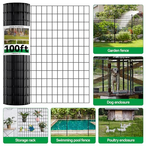 Welded Wire Fence, 100t(L) x 24inch(H) PVC Anti-Rust Coated Wire Mesh, 2 Inch x 3 Inch 16GA Garden Edging Border, Roll Metal Animal Barrier for Yard Vegetable Plant Protection Poultry Netting - size: 100t(L) x 24inch(H)