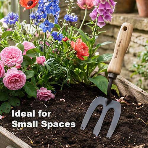 Stainless Steel Garden Hand Fork, Hand Weeder Fork with Ash Wood Handle - size: 31CM Garden Fork