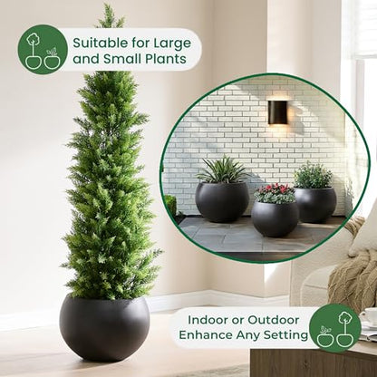 15.8"Dia x 10.9"H Fiberstone Sphere Planter, Black Round Flower Pot - color: Black, size: Medium