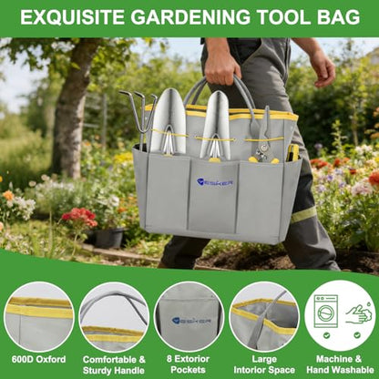 Yesker Gardening Tools 10-Piece Heavy Duty Garden Tool Set Gardening Supplies Gifts for Women Men Gardening Hand Tool Kit w Non-Slip Ergonomic Handle, Garden Bag, Durable Gloves, Pruning Shears, Gray - size: 10PCS Yellow Gray