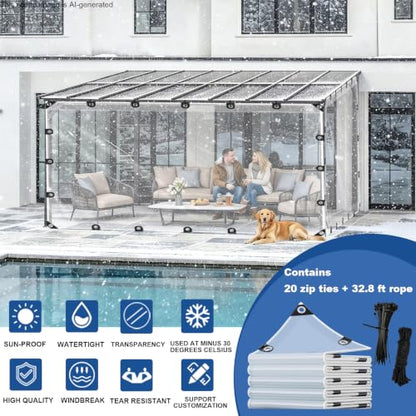 Clear Tarp 6x12ft Heavy Duty – 8 Mil Vinyl Waterproof, UV & Tear Resistant with Rust-Proof Grommets for Chicken Coop, Greenhouse, Patio & Porch Enclosure - size: 6 x 12 FT