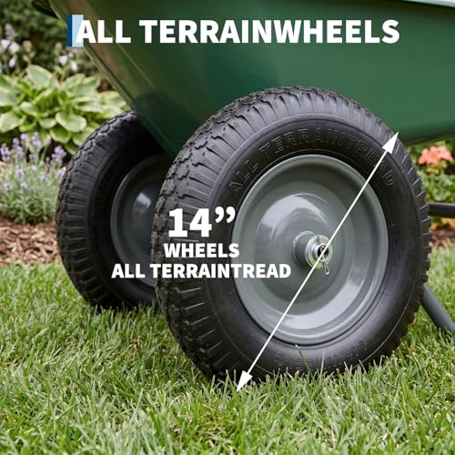 Garvee Wheelbarrow Garden Cart, Heavy Duty Home Utility, Dual-Wheel Home Garden Yard Utility Wheelbarrow Cart with Built-in Stand,(Green) - color: Green+black