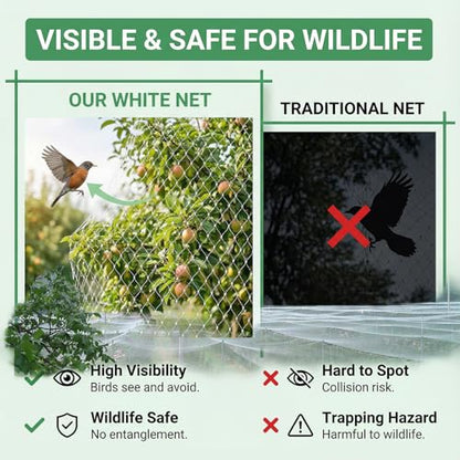 GWHOLE 9,8x26 Ft Bird Netting for Garden, 1in Square Mesh Size，White - size: 9.8x26 ft, 1x1 inch mesh (White, with Cable Ties)