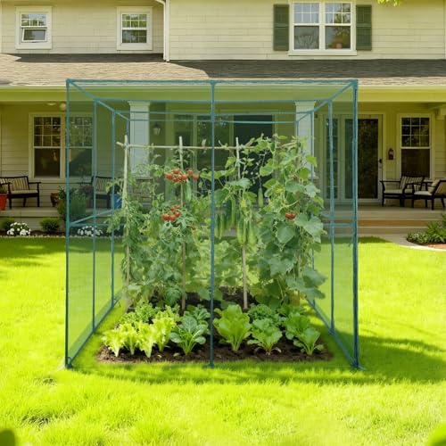 VEVOR Crop Cage, 9.5 x 6.36 x 6.36 ft Plant Protection Tent with Zippered Door, Wind-Resistant Tall Crop Cage, Easy to Install, Outdoor Raised Bed Cover, Tomato Plant Netting for Garden Patio Lawn - style: 9.5 x 6.36 x 6.36Ft-Square