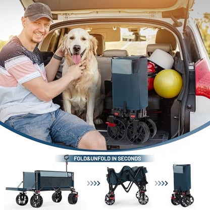 Timber Ridge 47" L Collapsible Wagon with Tailgate & Brake - color: Blue, size: 250L