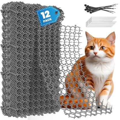 Petfolio 12 Pack Scat Mat for Cats - 16 x 8 Inch Cat Deterrent Mat with Spikes with 1 Inch Spikes, 6 Garden Staples & 10 Zip Ties. Pet Training Mat for Cat Repellent Indoor & Outdoor - size: 7.9 x 15.7 in