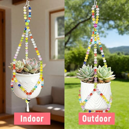 2 Pack Macrame Plant Hangers with 2 Hooks, 17.9inch/16.7inch Bead Hanging Planter for Indoor Outdoor Bohemian Home Garden Decor