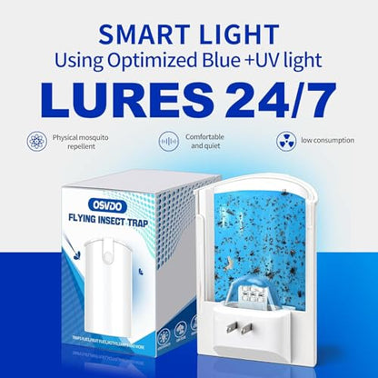 OSVDO Blue UV Light Flying Insect Trap, Plug-in Bug Catcher with 4 Refills - size: 1 Device & 4 Refills