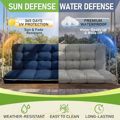 Oxford Fabric Swing Cushions with Backrest & Tie Straps for Patio Bench - color: Blue