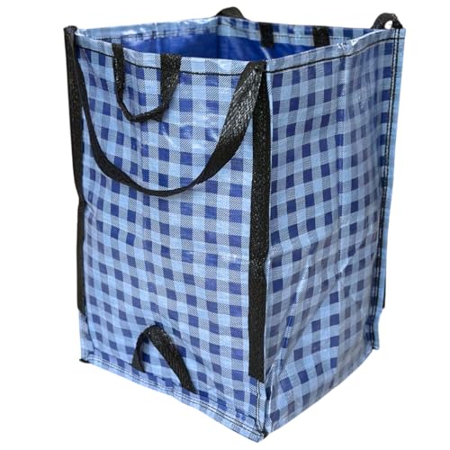 DURASACK Heavy Duty Home and Yard Bags 48-Gallon Reusable Self-Standing Lawn and Leaf Bags Garbage Can with Reinforced Handles, Gingham Blue, 3 Pack - color: Gingham Blue